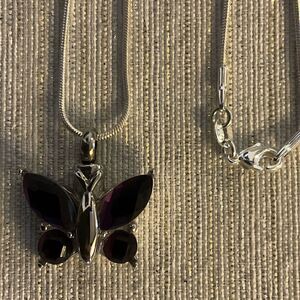 Silver .925 Rope Necklace 22” with Purple Butterfly Pendant